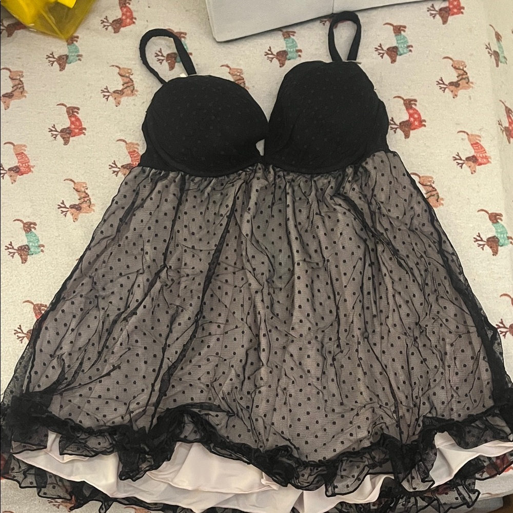 Vintage La SENZA Black and White Polka Dot Chemise